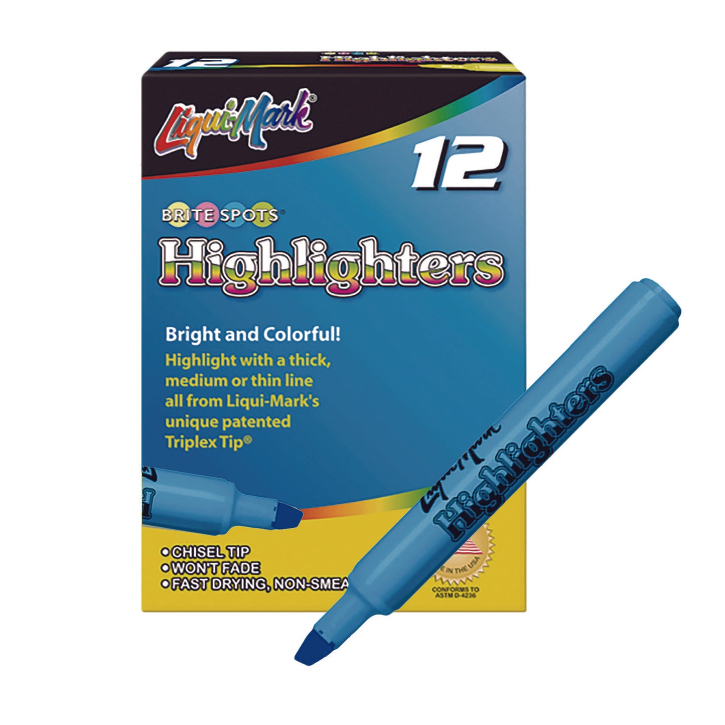 Liqui-Mark Tank Fluorescent Highlighter, Blue Ink, Chisel Tip, Blue Barrel, Dozen