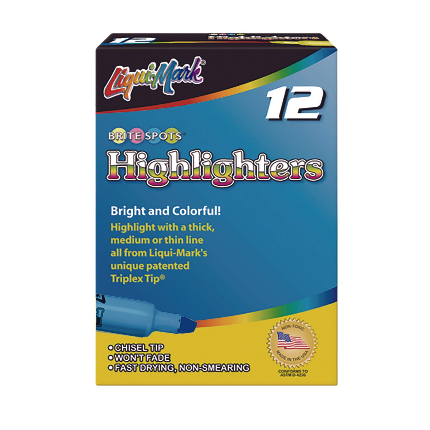 Liqui-Mark Tank Fluorescent Highlighter, Blue Ink, Chisel Tip, Blue Barrel, Dozen