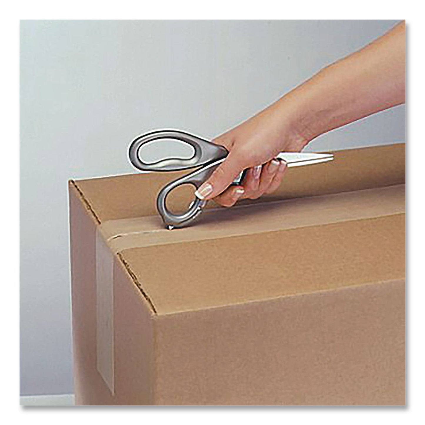 Westcott E-Z Open Box Opener Stainless Steel Shears, 8" Long, 3.25" Cut Length, Offset Gray Handle