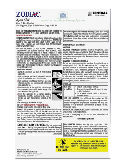 Zodiac Spot On Flea & Tick Control for Puppies for Toy Size Dogs 7-15 lbs