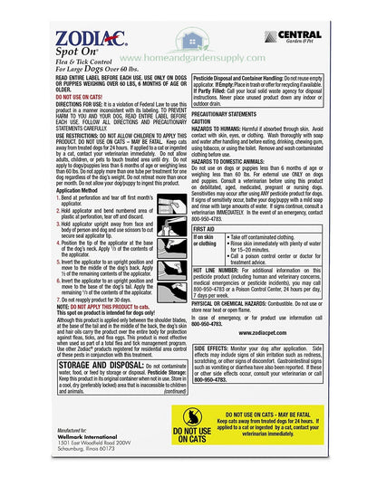 Zodiac Spot On Flea & Tick Control for Large Dogs 60+ lbs